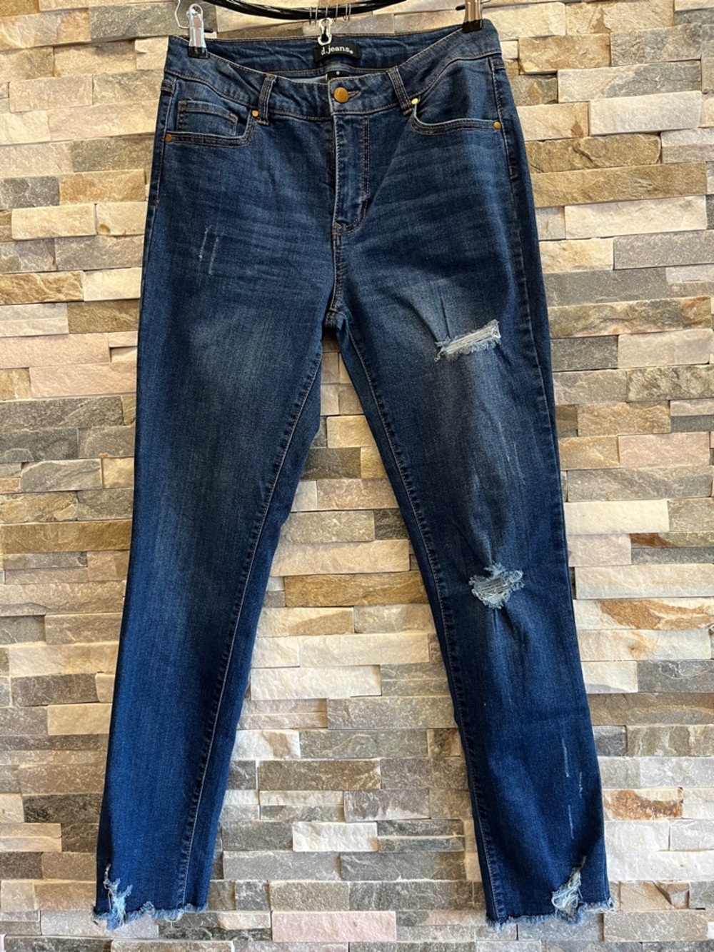 d. jeans Dark Blue Distressed Cropped Ankle Jeans